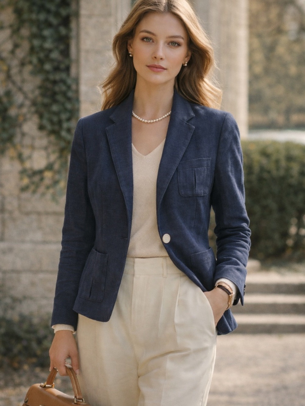 Lauren Ralph Lauren linen blazer 4 navy old money quiet luxury capsule office